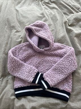Kids Lavender Sherpa Hoodie with Striped Trim